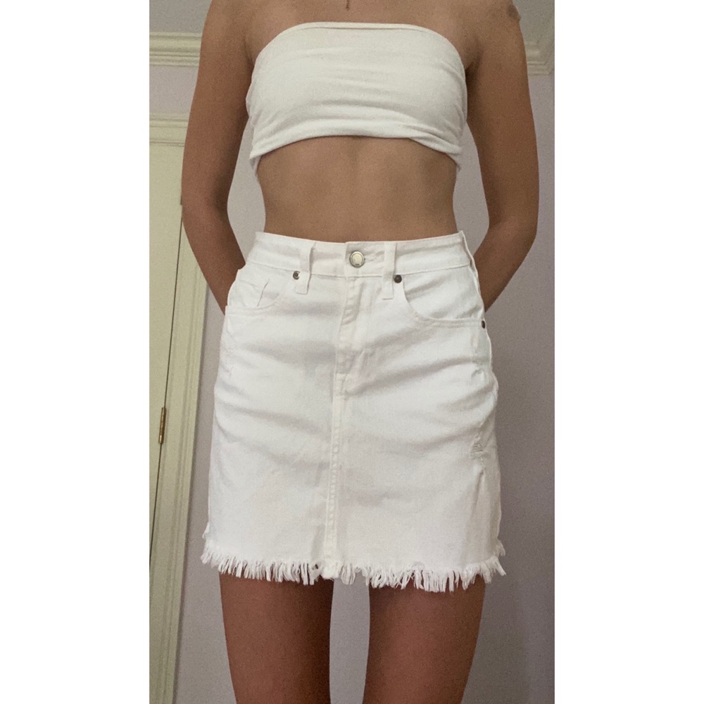 White denim mini skirt